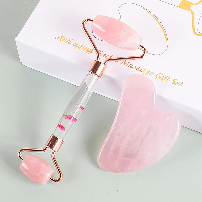 Emberna Rose Quartz Facial Roller & Gua Sha Set — view 6