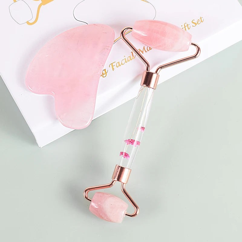 Emberna Rose Quartz Facial Roller & Gua Sha Set — view 5